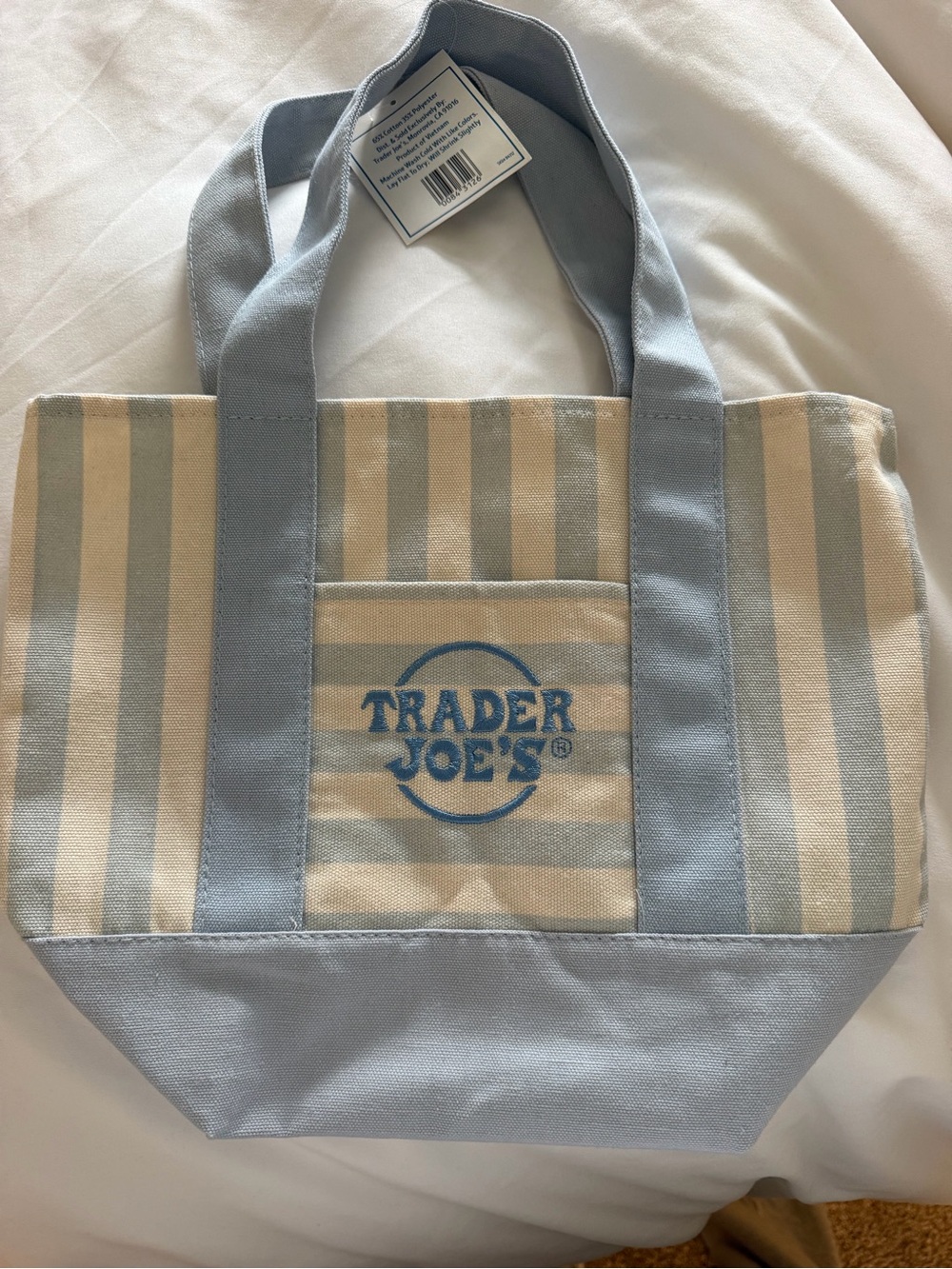 Trader Joe's Blue & Cream Striped Canvas Tote